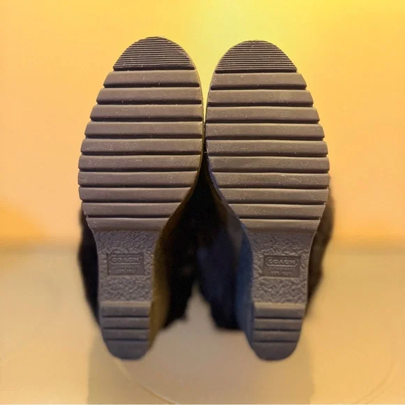 Coach Maryann Angora Brown Suede Fur PomPom Wedge Heel Boots - Picture 5 of 6